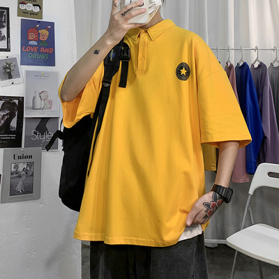 Bluza barbateasca model larg cu imprimeu si guler clasic