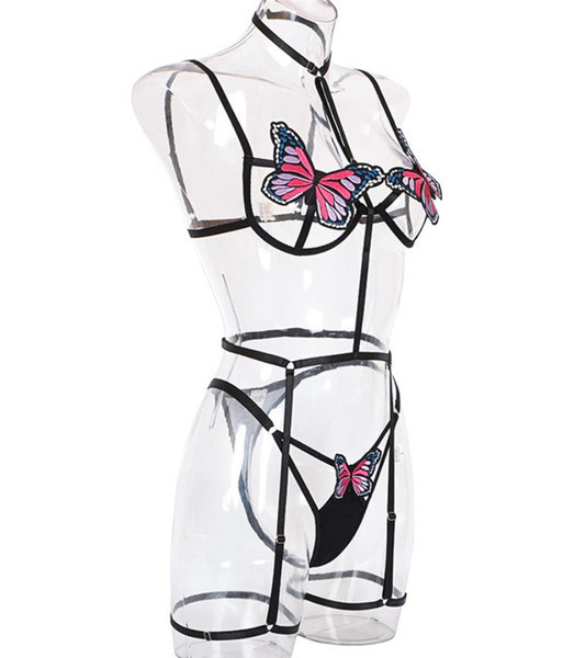Set intim pentru femei modern cu broderie fluturi