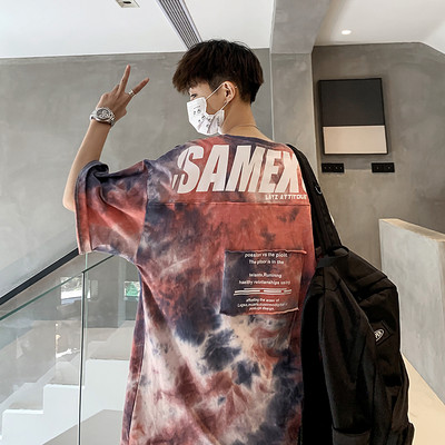 Tricou larg pentru bărbați, gri și roșu