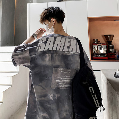 Tricou larg pentru bărbați, gri și roșu