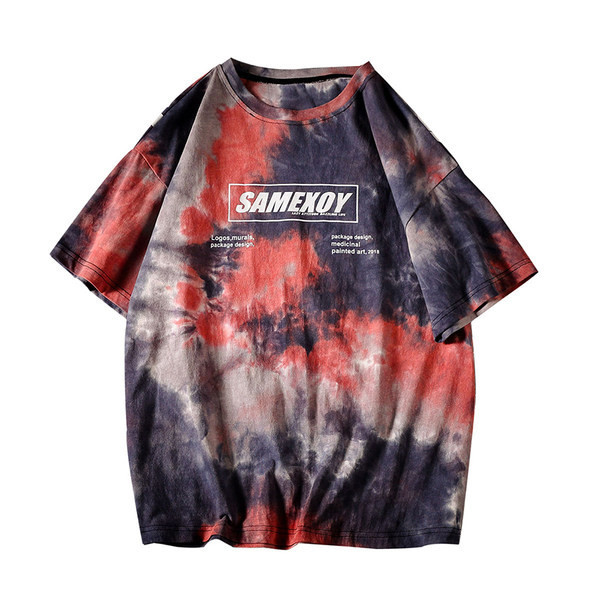 Tricou larg pentru bărbați, gri și roșu