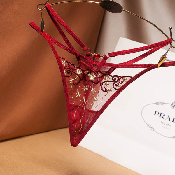 Aktuelne ženske tange sa vezom i ukrasnim kamenčićem