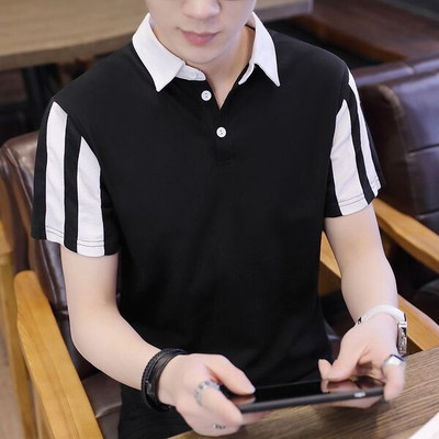 Tenis bărbătesc din bumbac cu mânecă scurtă, cu guler clasic