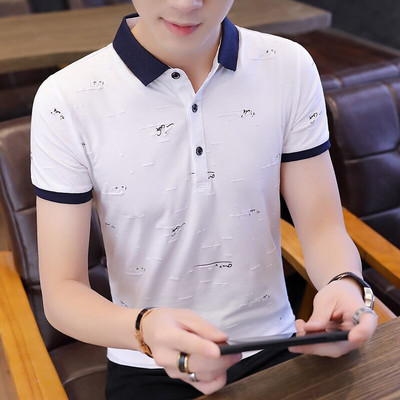 Tenis bărbătesc din bumbac cu mânecă scurtă, cu guler clasic