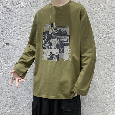 Bluză casual bărbătească cu mâneci lungi și aplicație