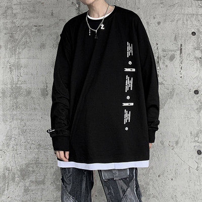 Bluză casual bărbătească cu aplicație și decolteu oval