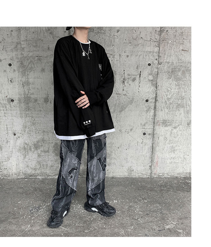 Bluză casual bărbătească cu aplicație și decolteu oval