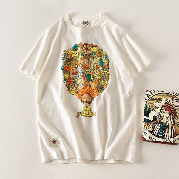 Tricou modern pentru bărbați cu decolteu oval și aplicație