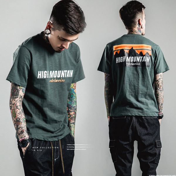 Tricou barbatesc model nou cu imprimeu si maneci scurte in mai multe culori