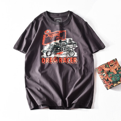 Tricou casual barbatesc cu aplicatie si decolteu oval