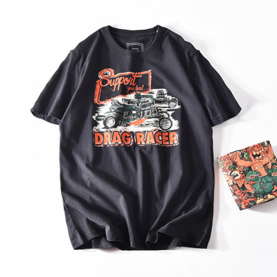 Tricou casual barbatesc cu aplicatie si decolteu oval