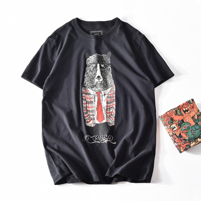 Tricou casual barbatesc cu aplicatie si decolteu oval