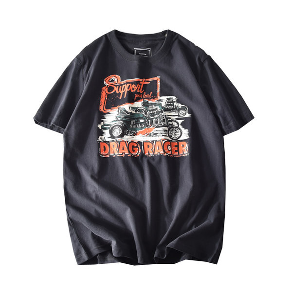 Tricou casual barbatesc cu aplicatie si decolteu oval