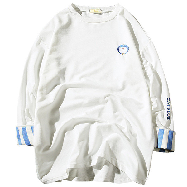 Bluza barbatesta cu decolteu rotund si broderie