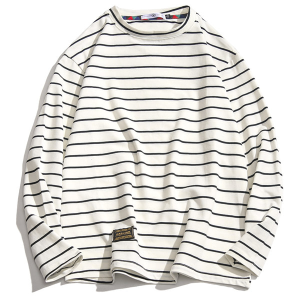 Bluză bărbătească în dungi, cu mâneci lungi și decolteu rotund