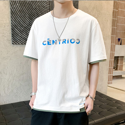 Tricou casual barbatesc cu decolteu oval si imprimeu - mai multe culori