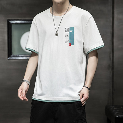 Tricou casual barbatesc cu decolteu oval si imprimeu - mai multe culori