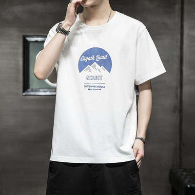 Tricou casual barbatesc cu decolteu oval si imprimeu - mai multe culori