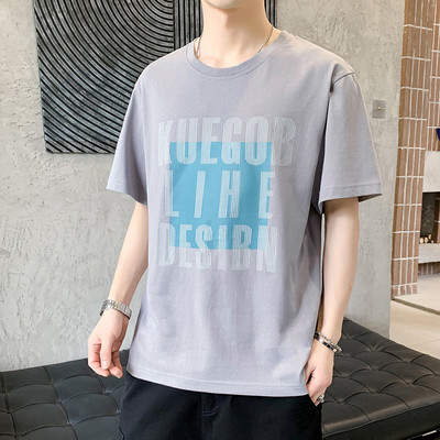 Tricou casual barbatesc cu decolteu oval si imprimeu - mai multe culori