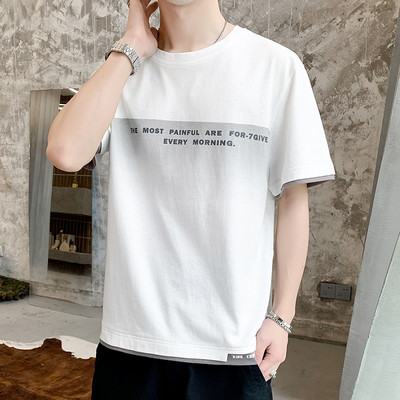 Tricou casual barbatesc cu decolteu oval si imprimeu - mai multe culori