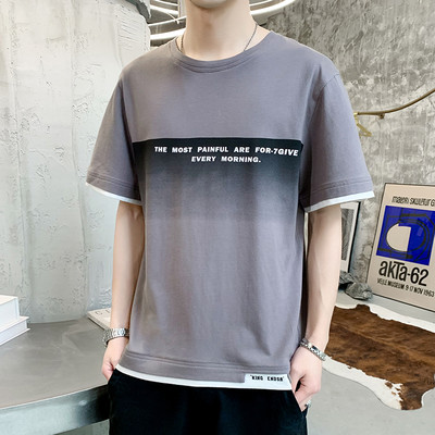 Tricou casual barbatesc cu decolteu oval si imprimeu - mai multe culori