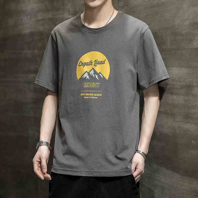 Tricou casual barbatesc cu decolteu oval si imprimeu - mai multe culori