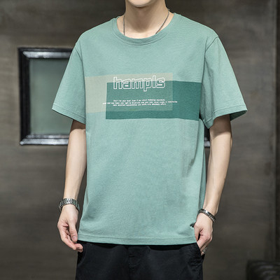 Tricou casual barbatesc cu decolteu oval si imprimeu - mai multe culori