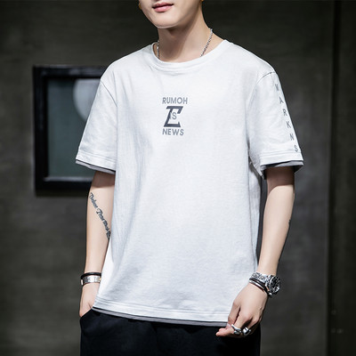 Tricou casual barbatesc cu decolteu oval si imprimeu - mai multe culori