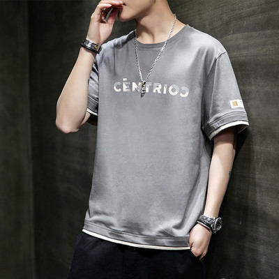 Tricou casual barbatesc cu decolteu oval si imprimeu - mai multe culori