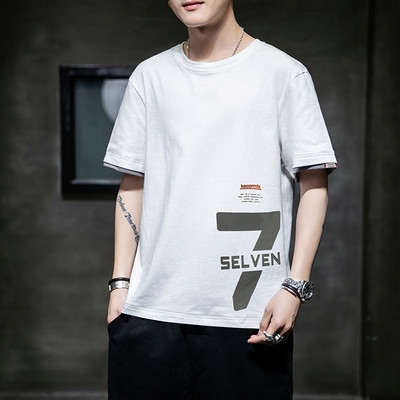 Tricou casual barbatesc cu decolteu oval si imprimeu - mai multe culori