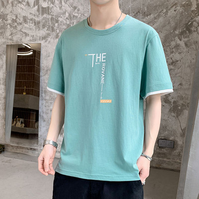 Tricou casual barbatesc cu decolteu oval si imprimeu - mai multe culori