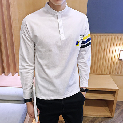 Bluză bărbătească cu nasturi și guler jos