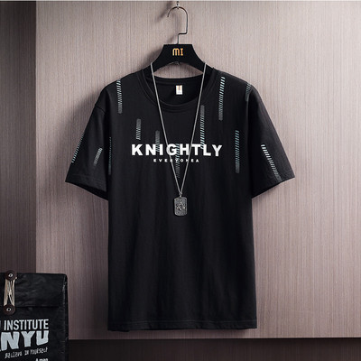 Tricou casual bărbătesc cu decolteu rotund și inscripții