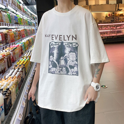 Tricou larg pentru bărbați modern cu aplicație și mâneci scurte