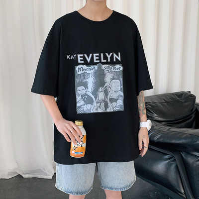 Tricou larg pentru bărbați modern cu aplicație și mâneci scurte