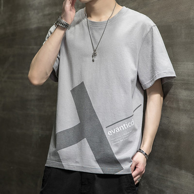 Tricou barbatesc cu imprimeu si decolteu rotund in mai multe culori