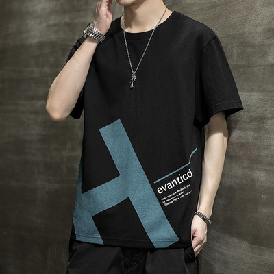 Tricou barbatesc cu imprimeu si decolteu rotund in mai multe culori