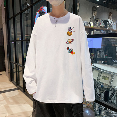 Bluză largi pentru bărbați, cu aplicație și mâneci lungi