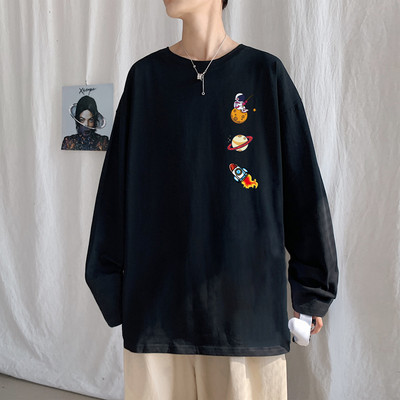 Bluză largi pentru bărbați, cu aplicație și mâneci lungi