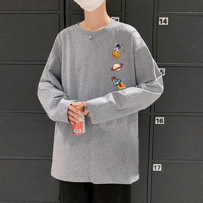 Bluză largi pentru bărbați, cu aplicație și mâneci lungi