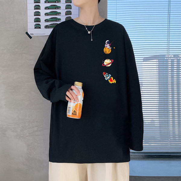 Bluză largi pentru bărbați, cu aplicație și mâneci lungi