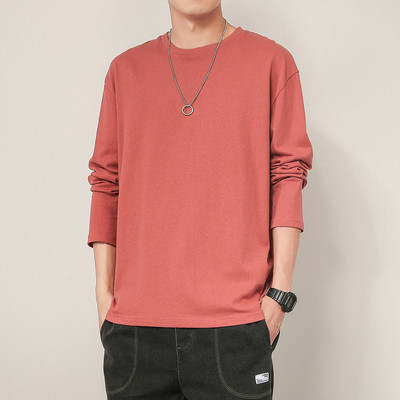 Bluză pentru bărbați de culoare uni, cu decolteu rotund și mâneci lungi