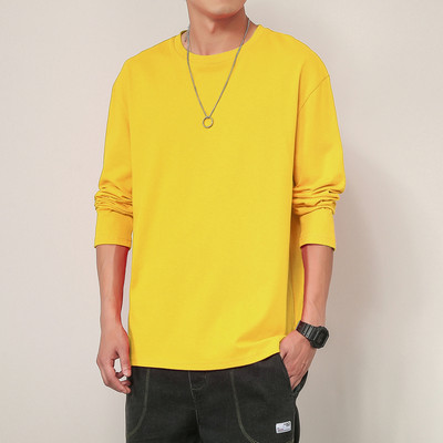 Bluză pentru bărbați de culoare uni, cu decolteu rotund și mâneci lungi