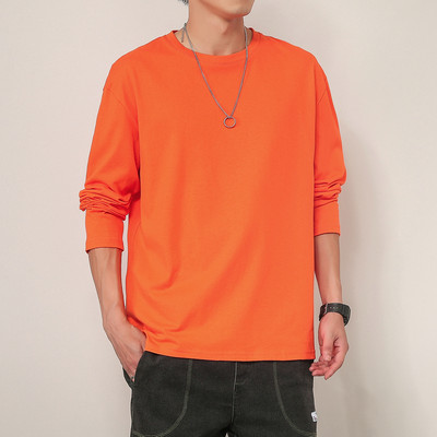 Bluză pentru bărbați de culoare uni, cu decolteu rotund și mâneci lungi