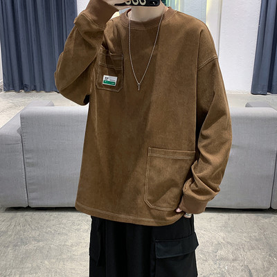 Bluza barbateasca model larg cu buzunare si decolteu rotund