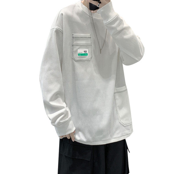 Bluza barbateasca model larg cu buzunare si decolteu rotund