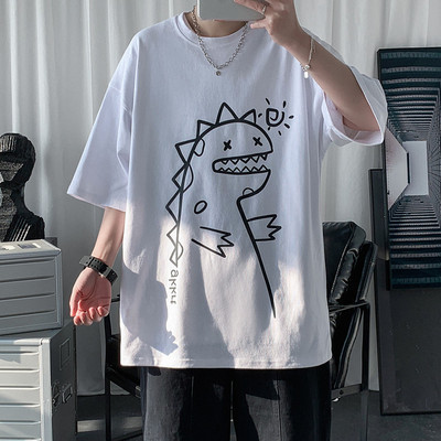 Tricou barbatesc cu imprimeu si decolteu oval - model larg