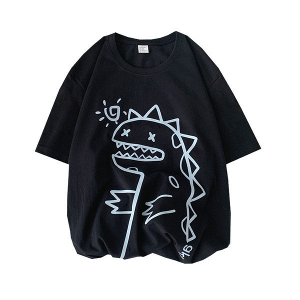 Tricou barbatesc cu imprimeu si decolteu oval - model larg