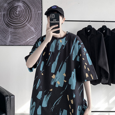 Tricou larg pentru bărbați cu mâneci scurte și decolteu oval