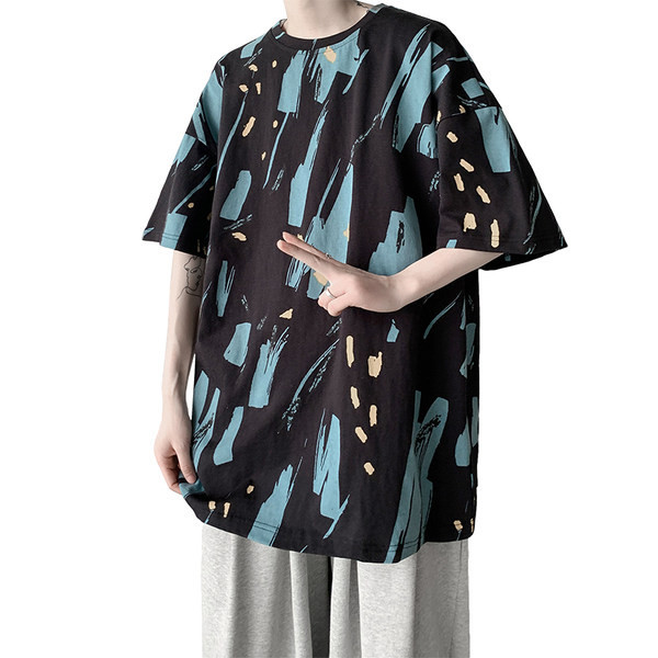 Tricou larg pentru bărbați cu mâneci scurte și decolteu oval